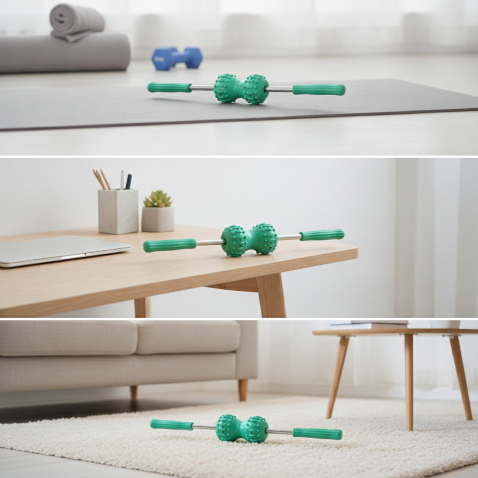 Back Massage Stick Multi-Head Roller Massager with Double-Ball Heads Non-Slip