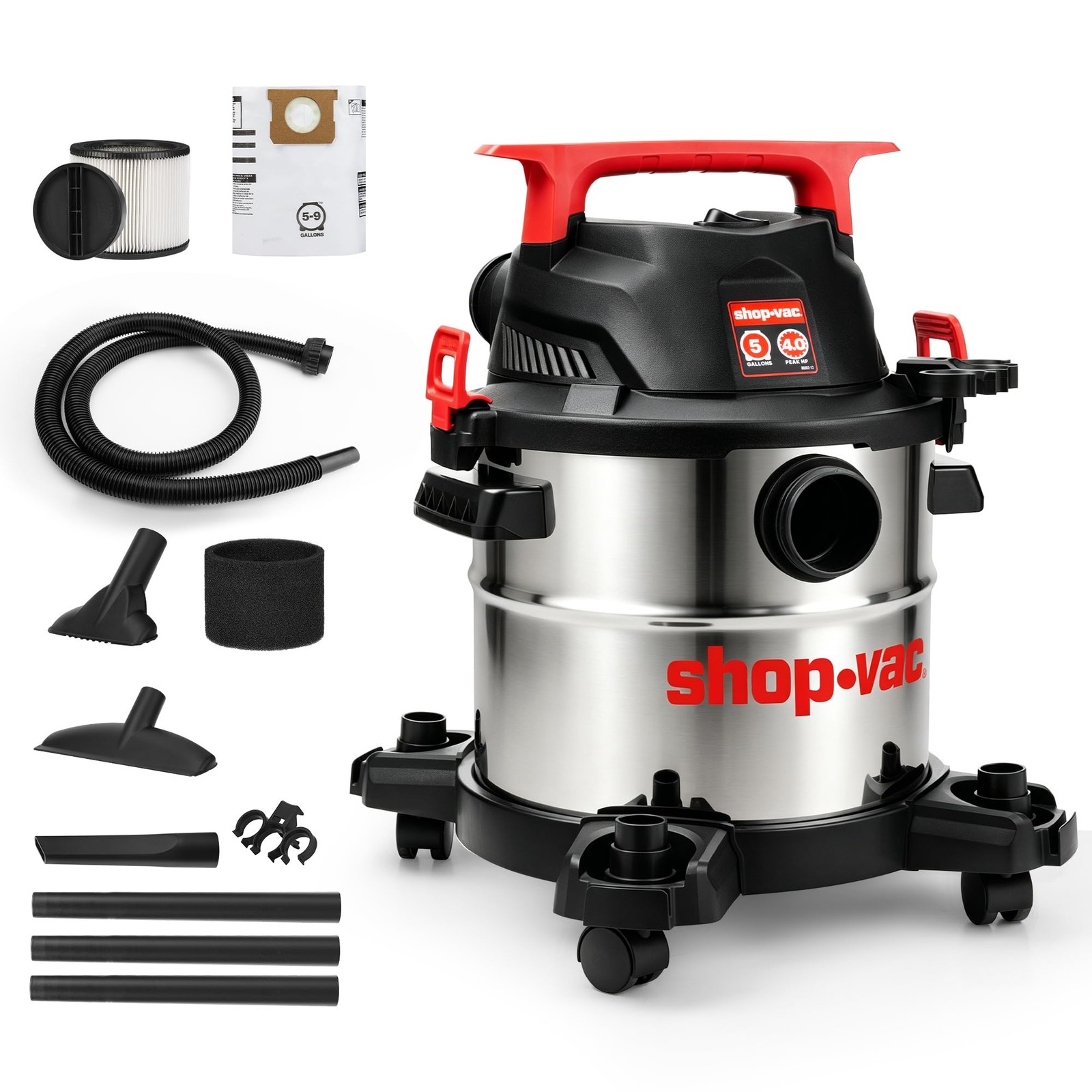Shop Vac Wet Dry Vacuum 5 Gallon 4 Peak HP 1-1/4 Inch 7 Foot Hose Cord