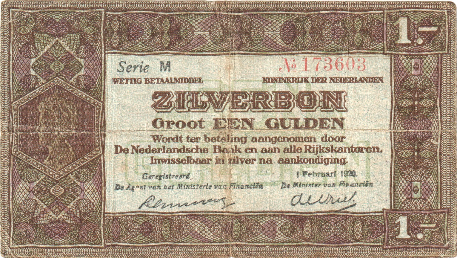 1920 Netherlands 1 Gulden Banknote - P# 15 - VG - # 36092