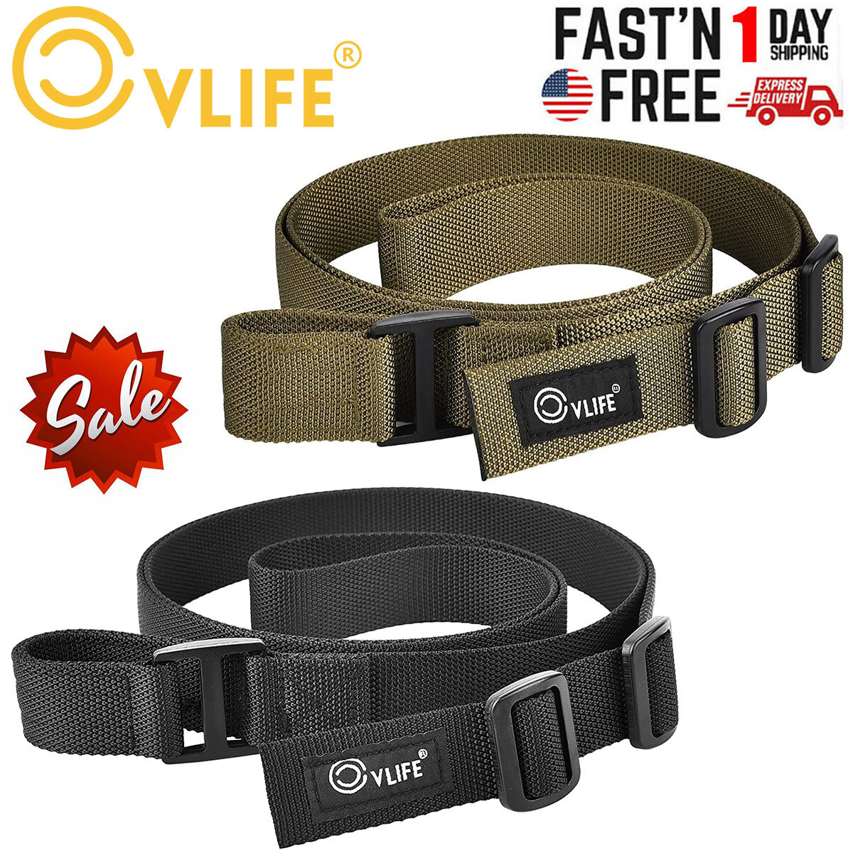 1.25"Tactical 2-Point Rifle Sling Fast-Loop Adjustable Gun Strap Airsoft Hunting