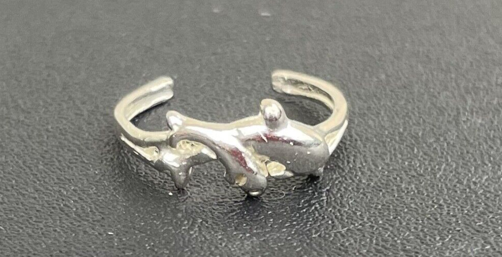 Two Jumping Dolphins toe Ring Genuine .925 Sterling Silver Adjustable Gift Box