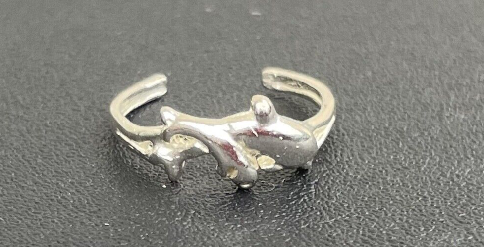 Two Jumping Dolphins toe Ring Genuine .925 Sterling Silver Adjustable Gift Box