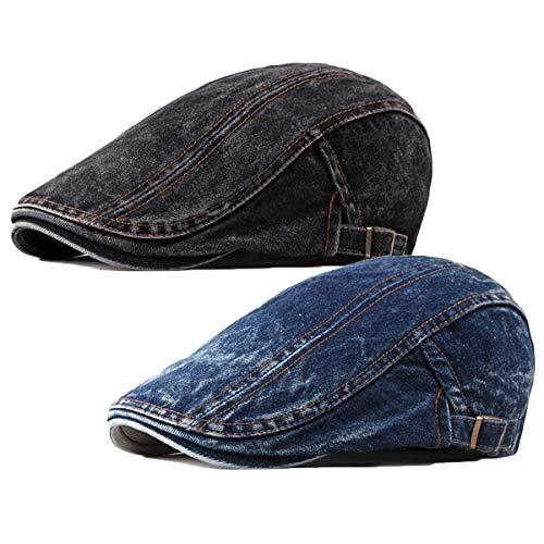 2 Pack Men's Denim Cotton Newsboy Cap Gatsby Driving Hunting Cabbie Hats