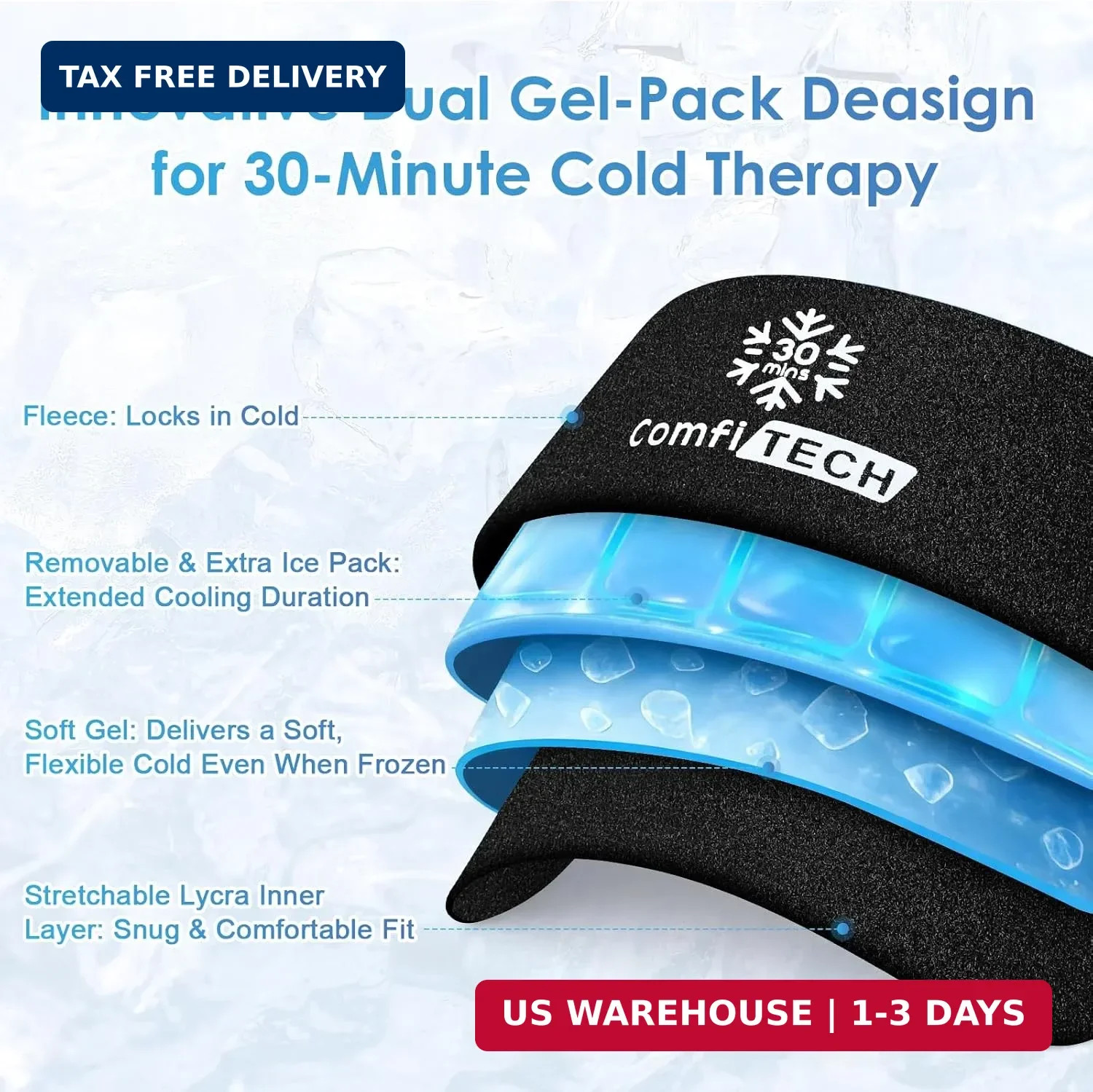 ComfiTECH Dual-Gel Elbow Ice Pack Wrap for 30-Minute Cooling & Injuries, Reusabl