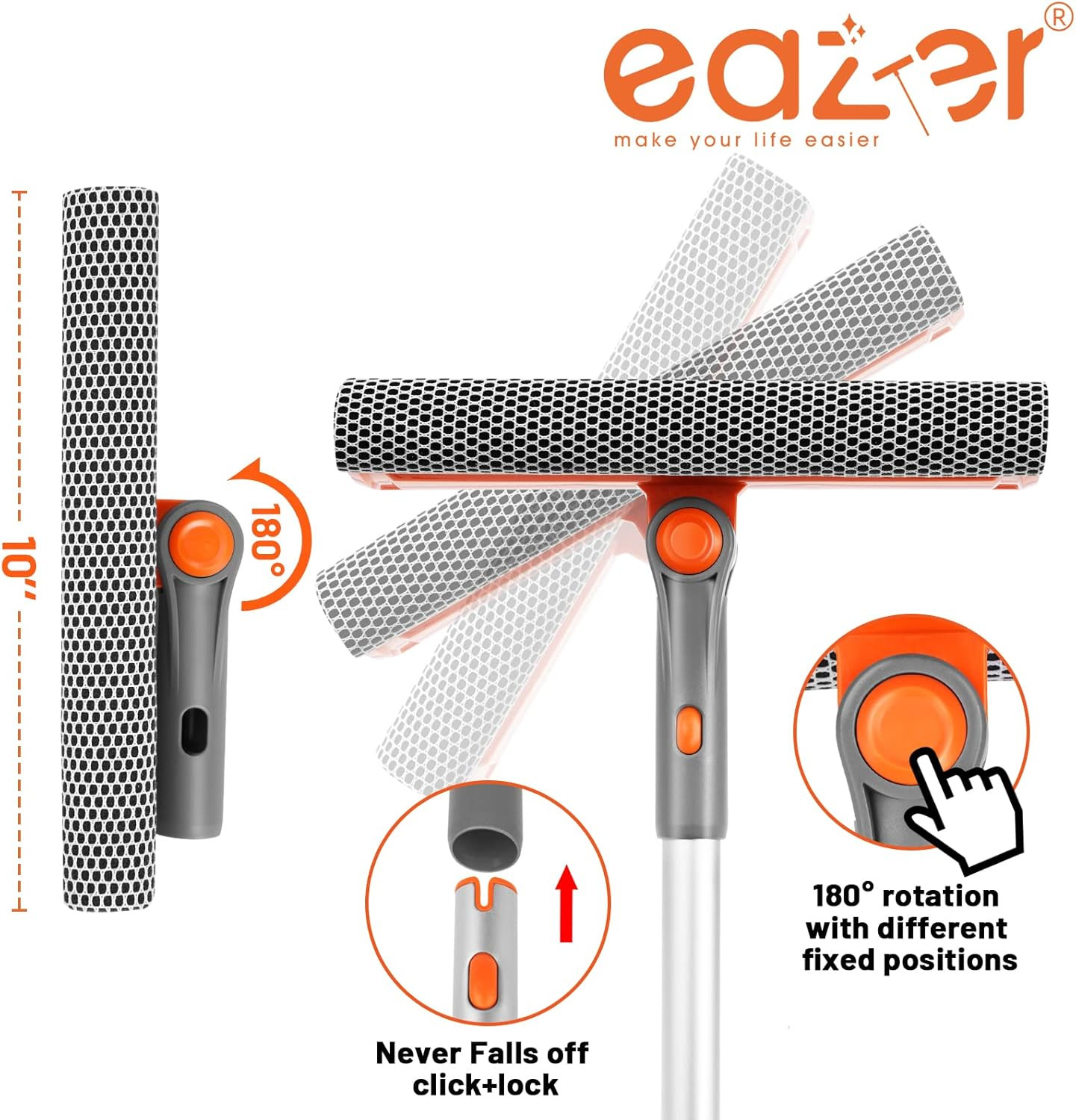 46'' Professional Window Cleaner Tool, 2-In-1 Rotatable Squeegee for Window Clea
