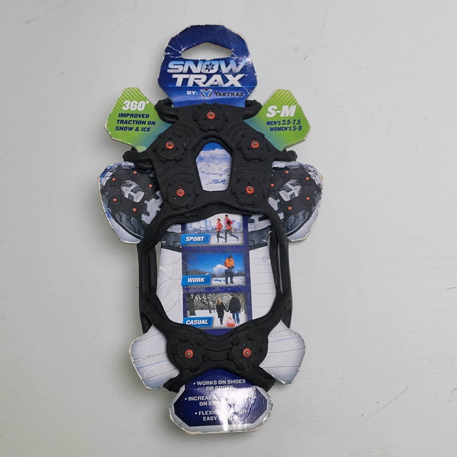 SNOW TRAX by YAKTRAX (Mens US 3.5-7.5 & Womens 5-9) S-M 360’ Ice Snow Grips Trac