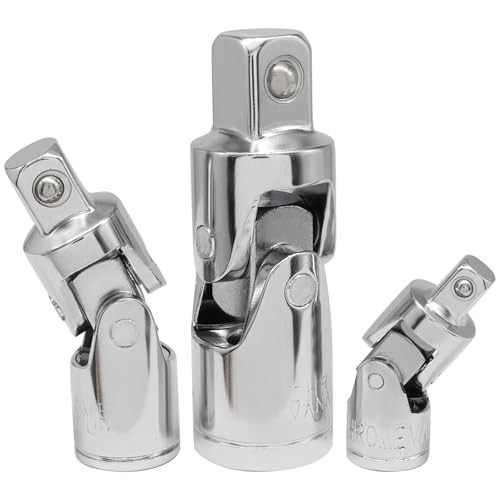 3 Pcs Universal Joint Socket Set, Ball Spring Design, 1/4", 3/8", 1/2" Chrome