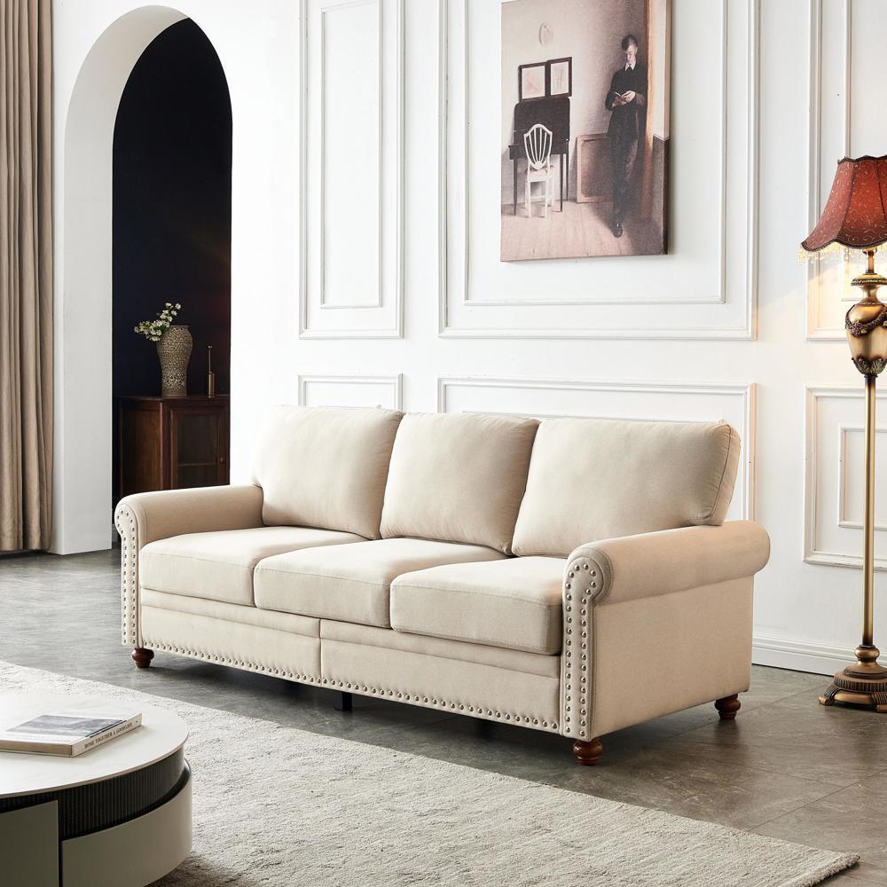 Easy Assembly Linen Fabric Upholstery with Storage Sofa Beige Furniture