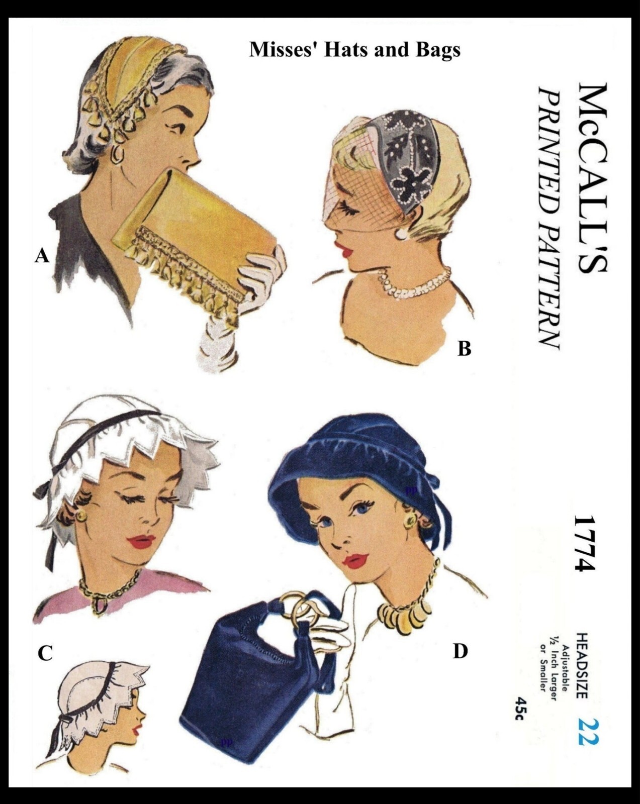 HATS & BAG Sewing Pattern Chemo Cancer Alopecia 22" McCall's 1774