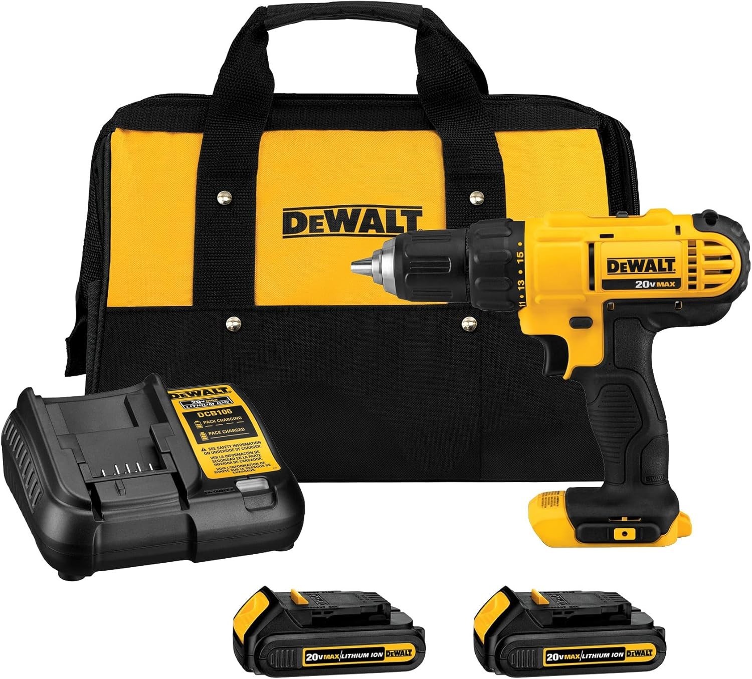 DEWALT 20V Max Cordless Drill Driver Set, 2 Speed, High Performance Motor, Inclu