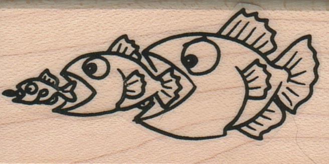 Fish Trio Eating 1 1/4 x 2 1/4" Mounted Rubber Stamp, Sea and Ocean Stamp, Fish
