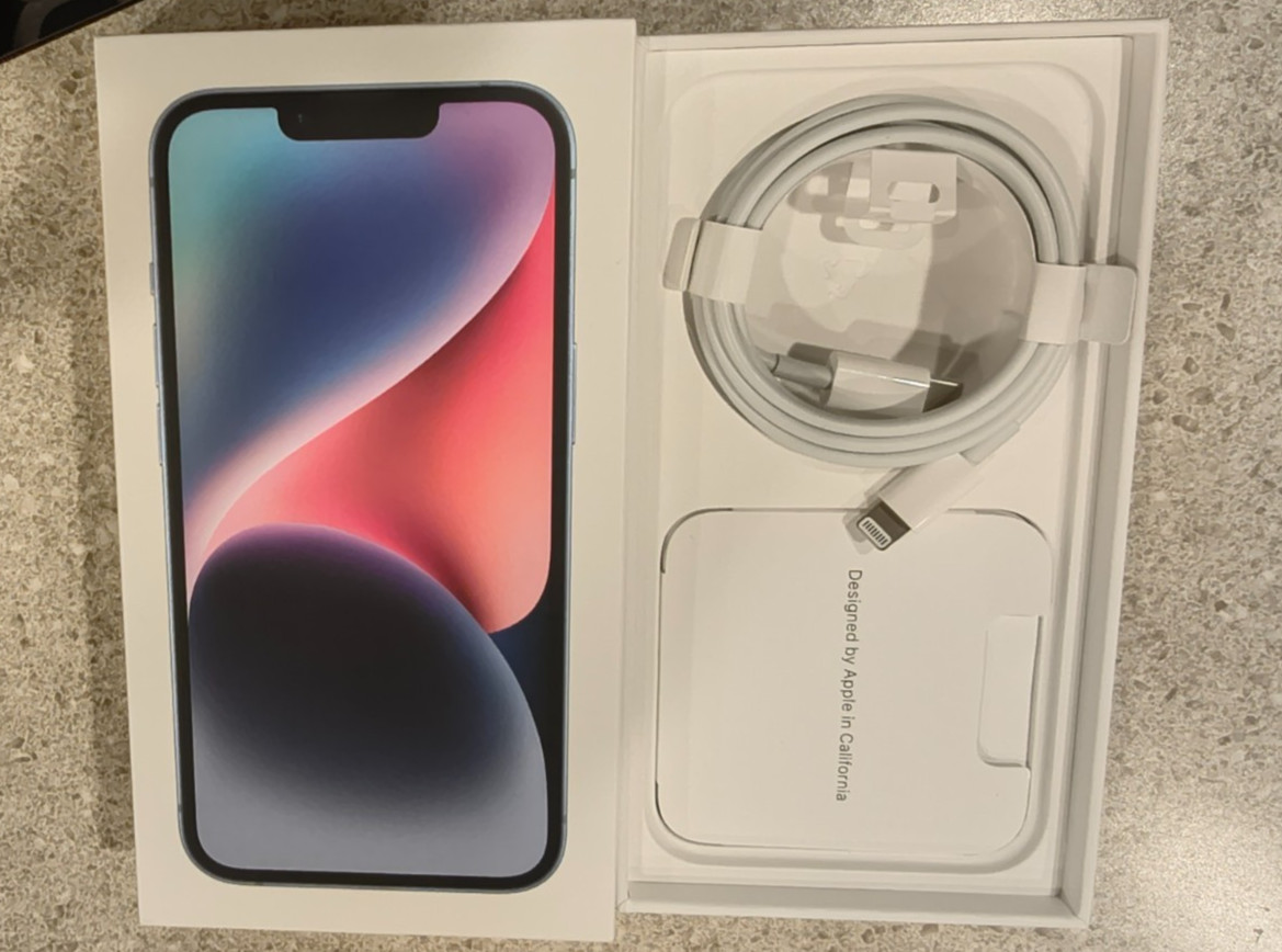 BOX + NEW LIGHTLING CABLE ONLY Apple iPhone 14 Blue