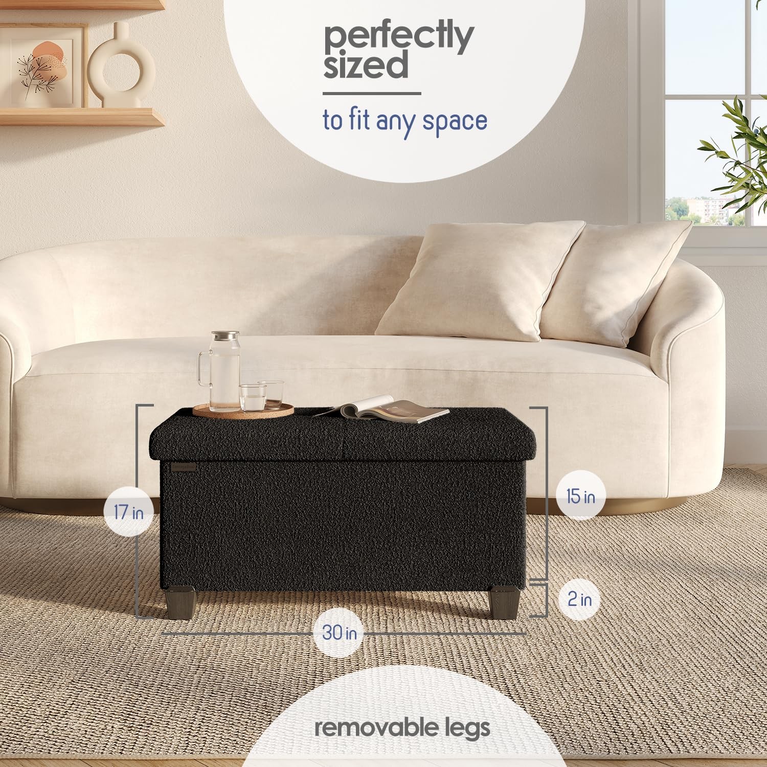 STORAGEBUD Storage Ottoman Bench, 30 Inch Storage Bench for Bedroom End of Be...
