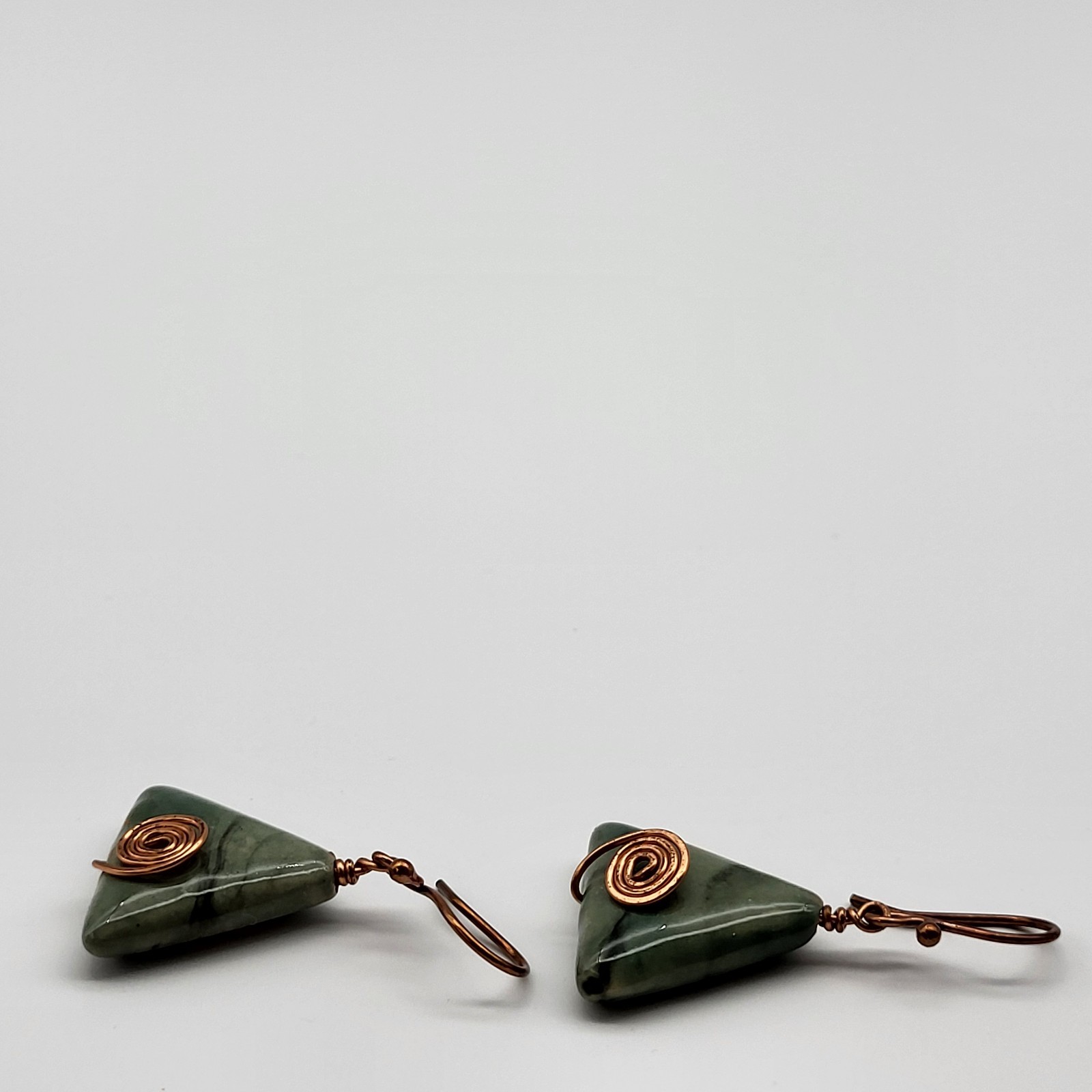 Lovely Artisan Glazed ceramic Wire wrap earrings pyramid boho triangle