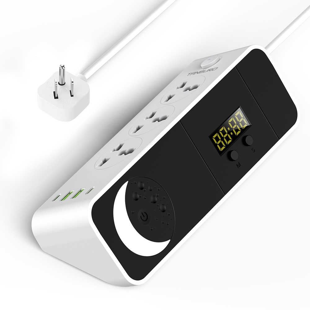 Wall Plug Power Strip with 3 Outlets Surge Protector Extension Cord Clock+Light