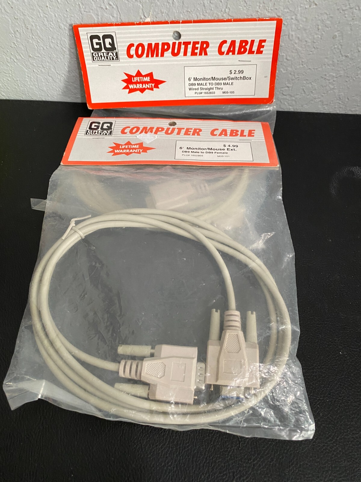 2 NOS Vintage 6' 9 Pin Computer Cables DB9 M-F Monitor/Mouse & M-M Switchbox