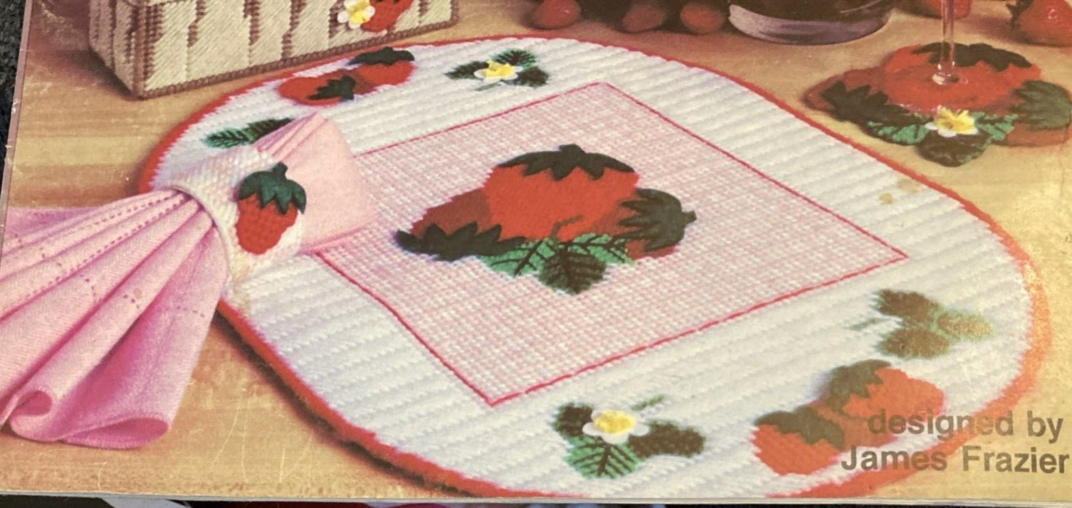 Vtg Rare Columbia-Minerva Plastic Canvas Projects 14 Strawberry Patch Design '82