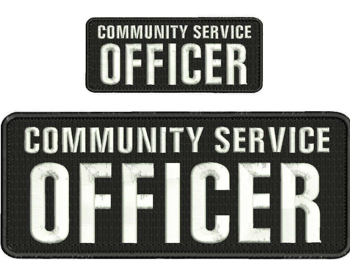 Community Service Officer embroidery patches 4x10 and 2x5 hook black white