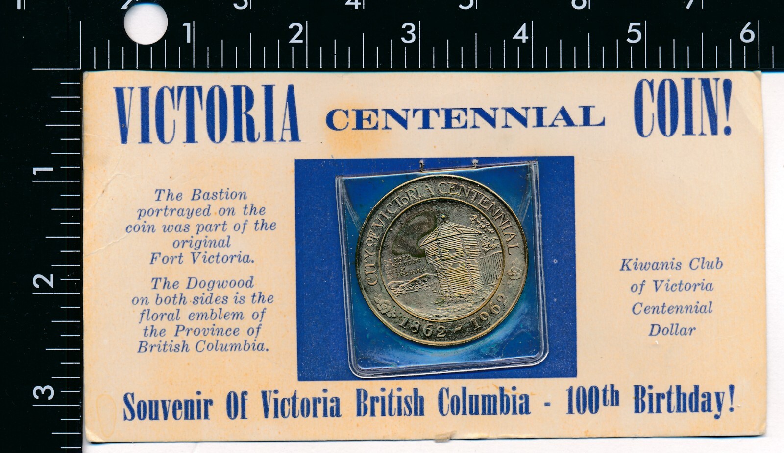 1962 VICTORIA BC CANADA KIWANIS CLUB TRADE DOLLAR TOKEN BASTION OF FORT VICTORIA