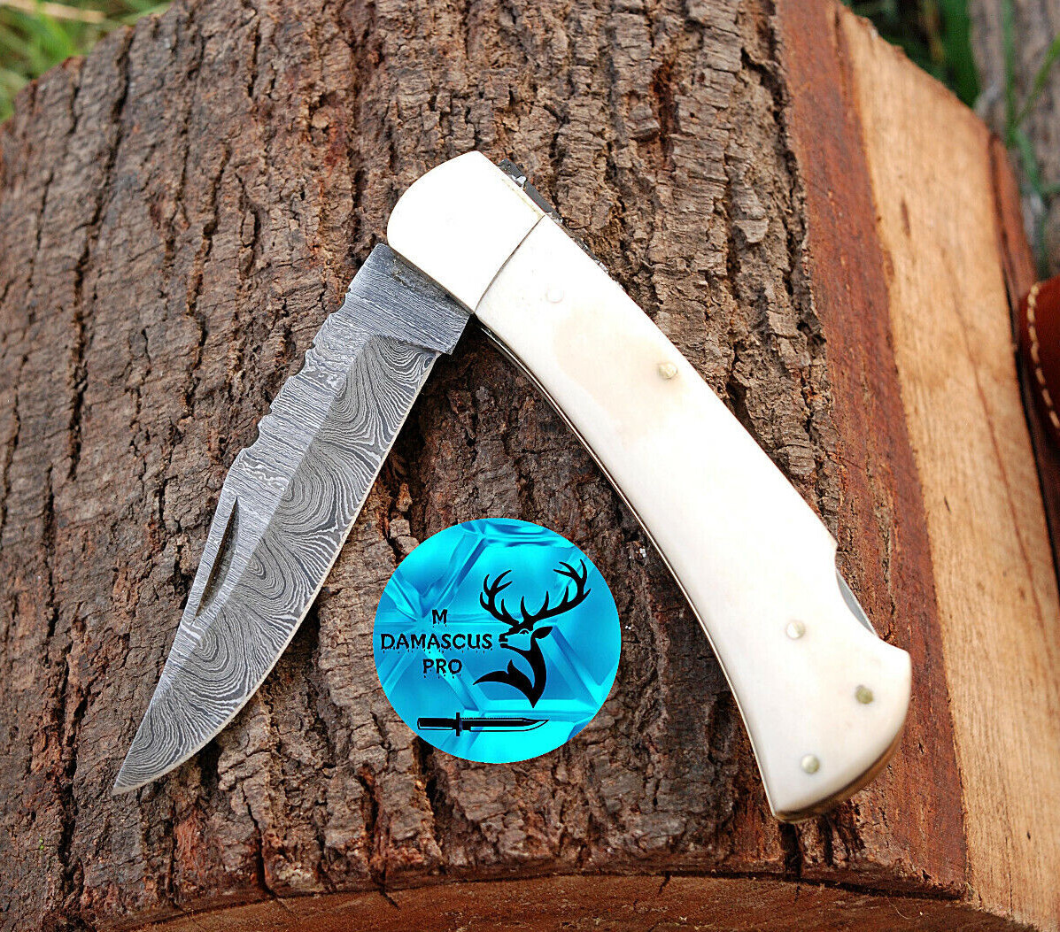CUSTOM HANDMADE FORGED DAMASCUS STEEL FOLDING BLADE POCKET CAMPING KNIFE 1287