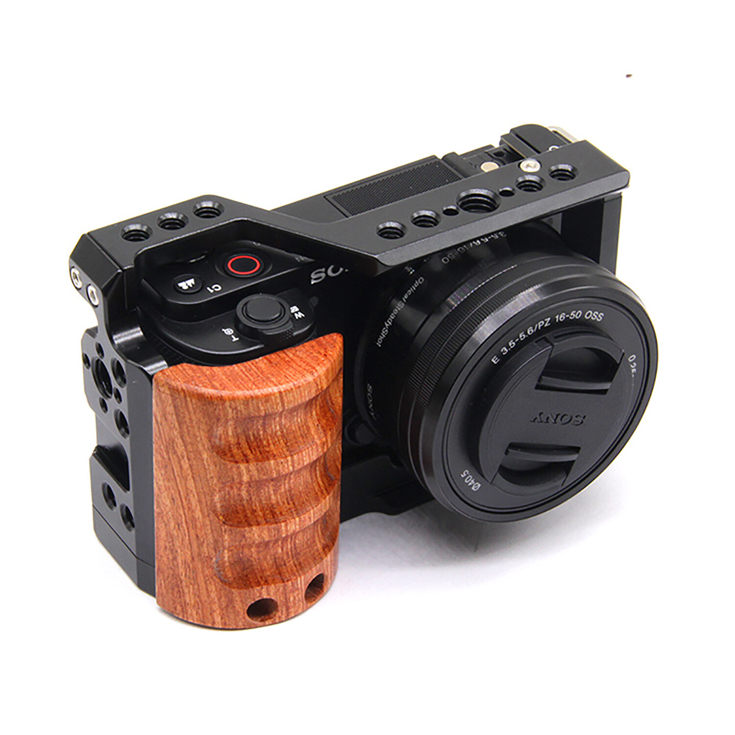 Camera Cage Video Wood Handle Grip Quick Release Stabilizer for Sony ZV-E10 Trip