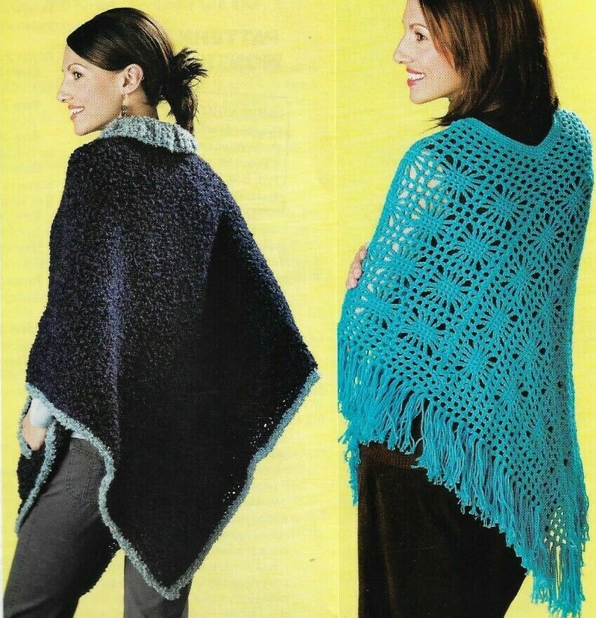 SPIDERWEB PONCHO & MOODY BLUES PONCHO WOMEN'S CROCHET PATTERN INSTRUCTIONS