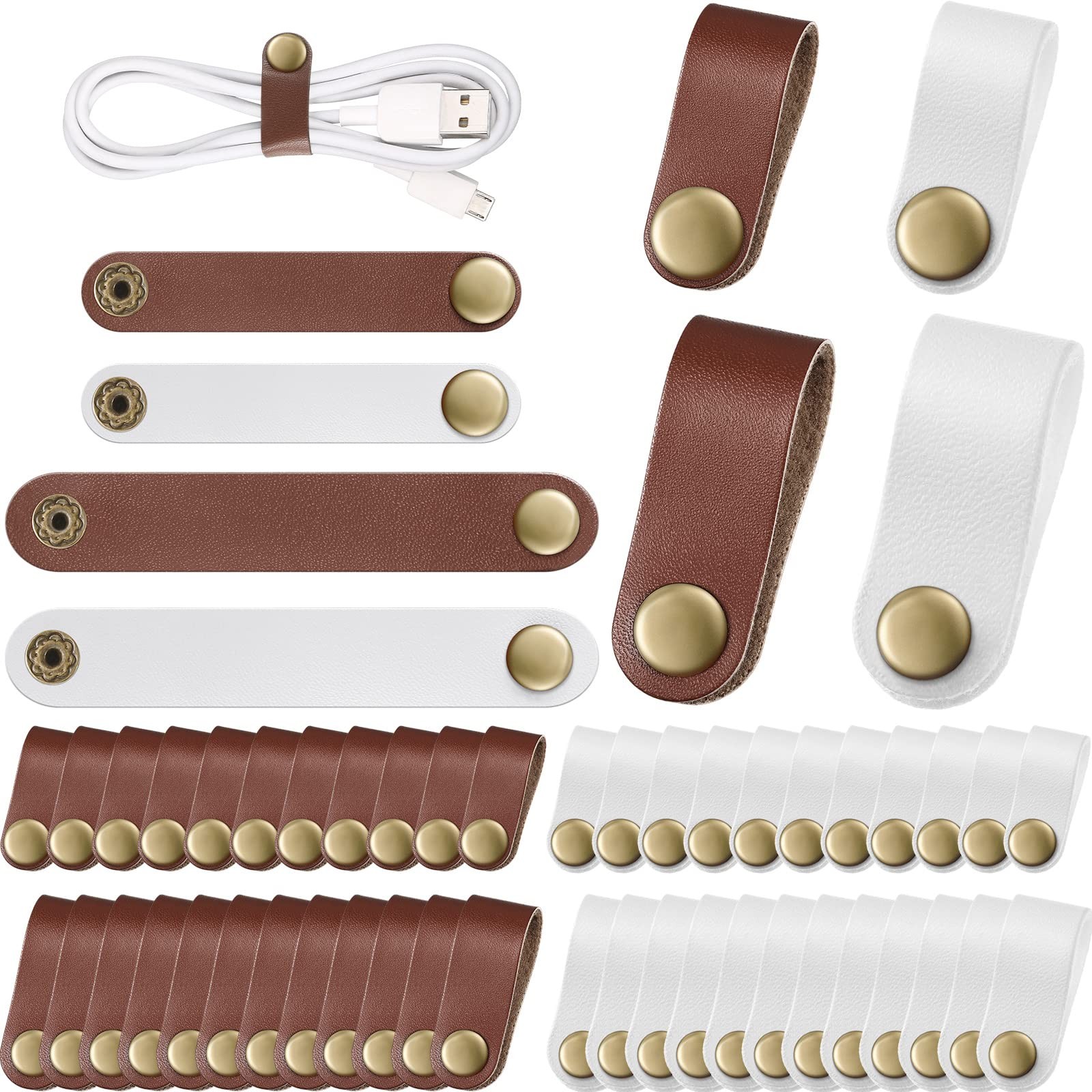 52 Pieces PU Leather Cable Straps, Earbud Cord Organizer, PU Leather Handmade...