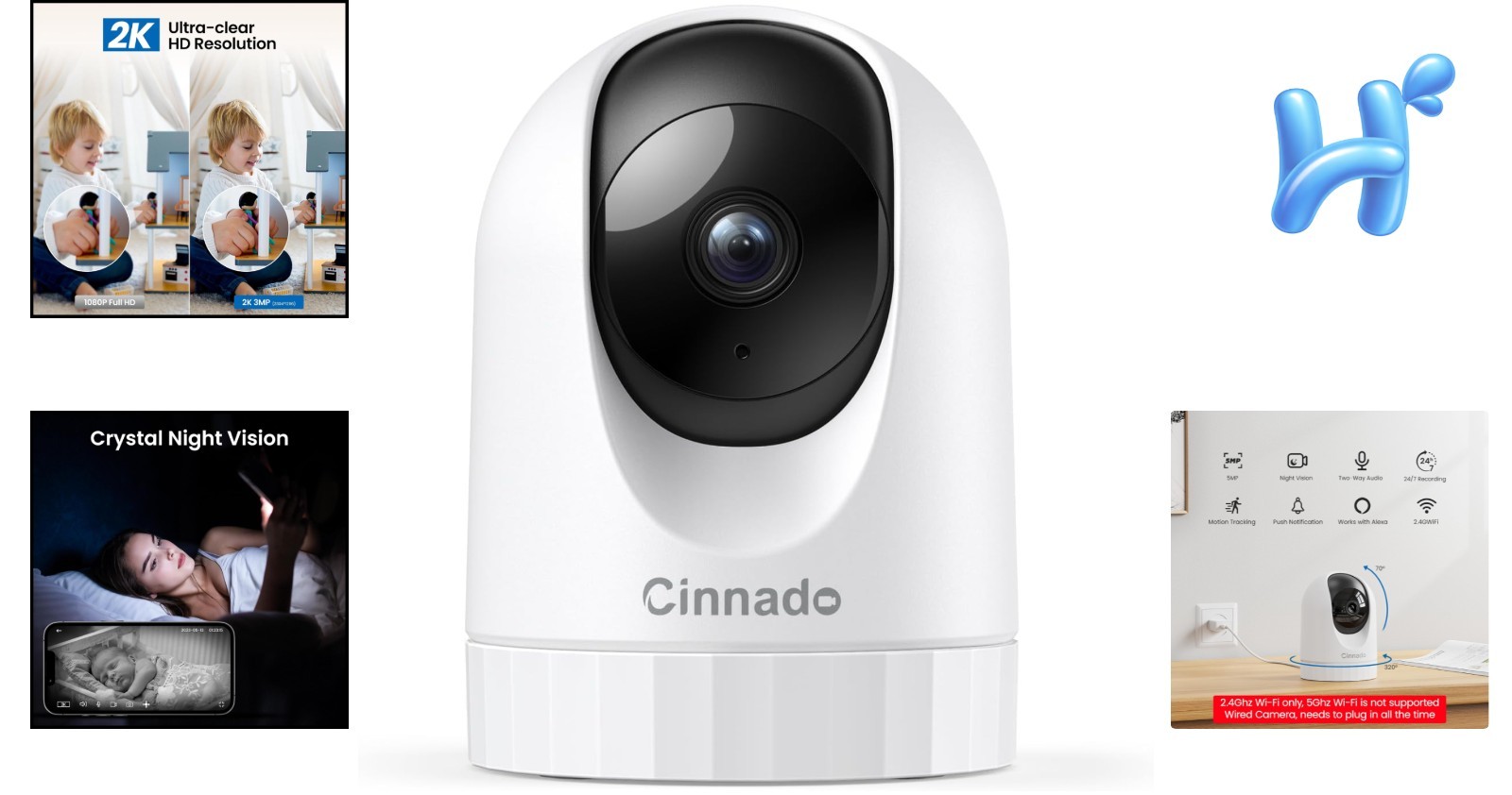 Smart 360° Home Security Camera - 2-Way Audio, Night Vision & Alexa-Compatible