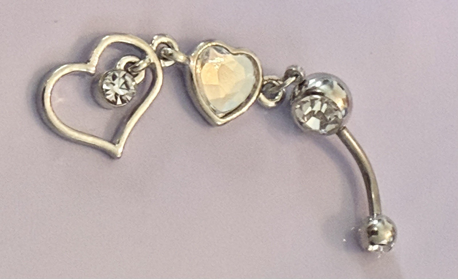 1pc Double Heart Dangle Crystal Gem Belly Ring Navel Piercing Naval Body Jewelry