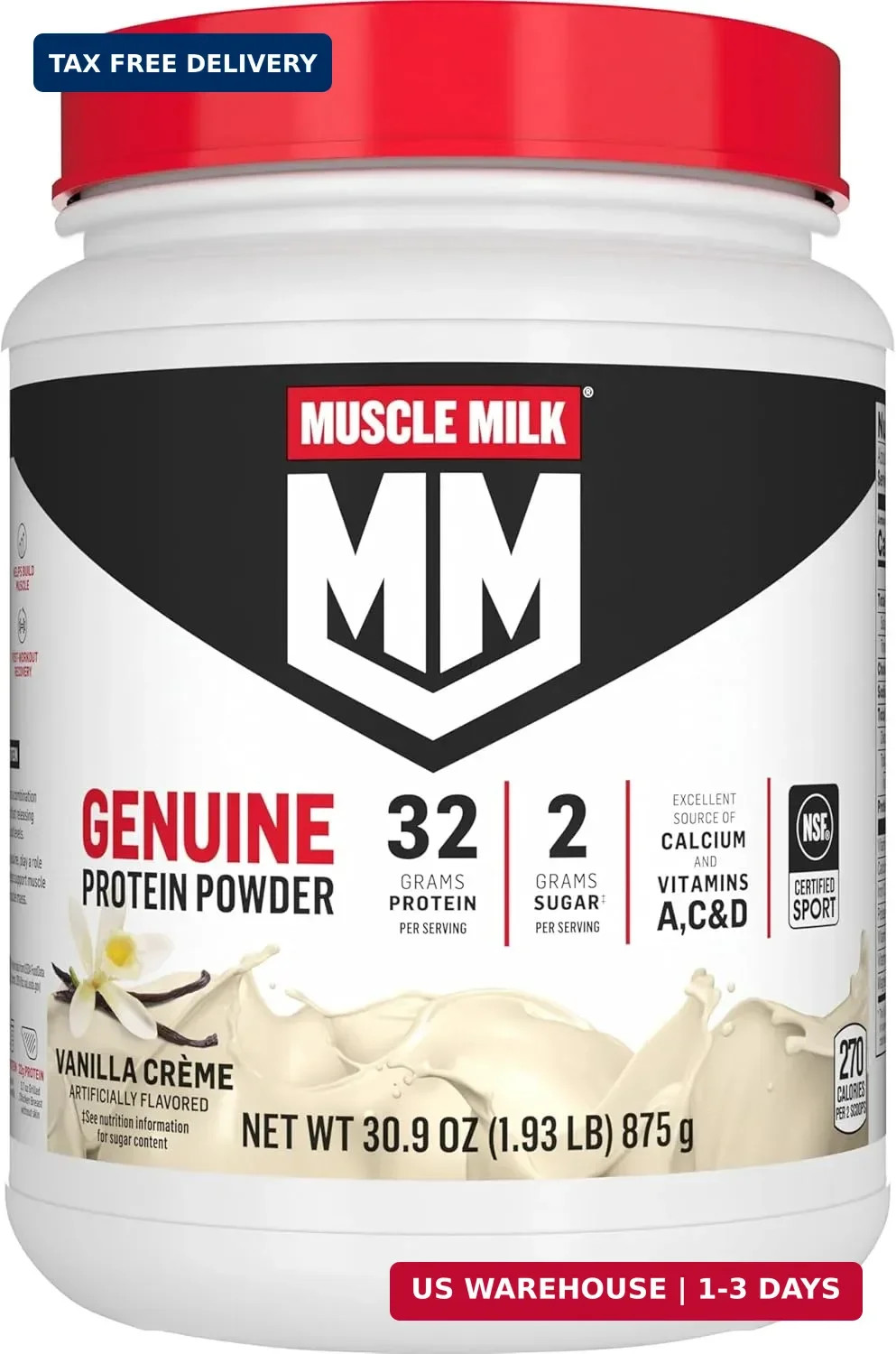 Genuine Protein Powder, Vanilla Crème, 1.93 Pounds, 12 Servings, 32g