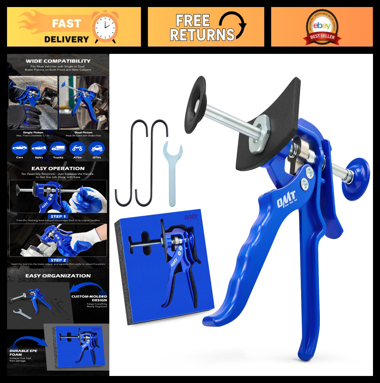 Brake Caliper Compression Tool for Brake Pad Replacement - Single & Dual Piston,