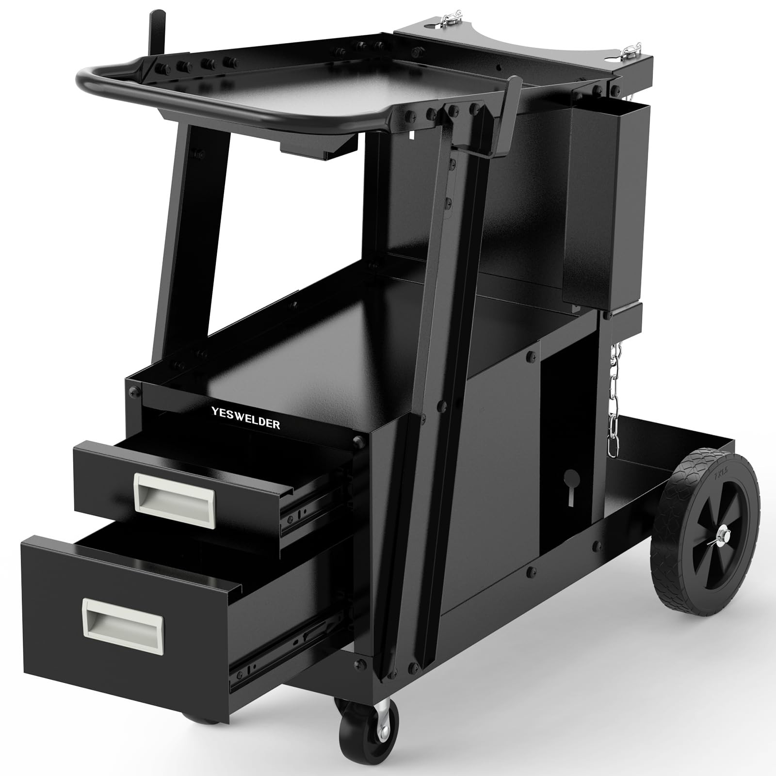 YESWELDER Welding Cart，2-Tier with 2 Drawers for MIG Welder TIG Welder and Pl...