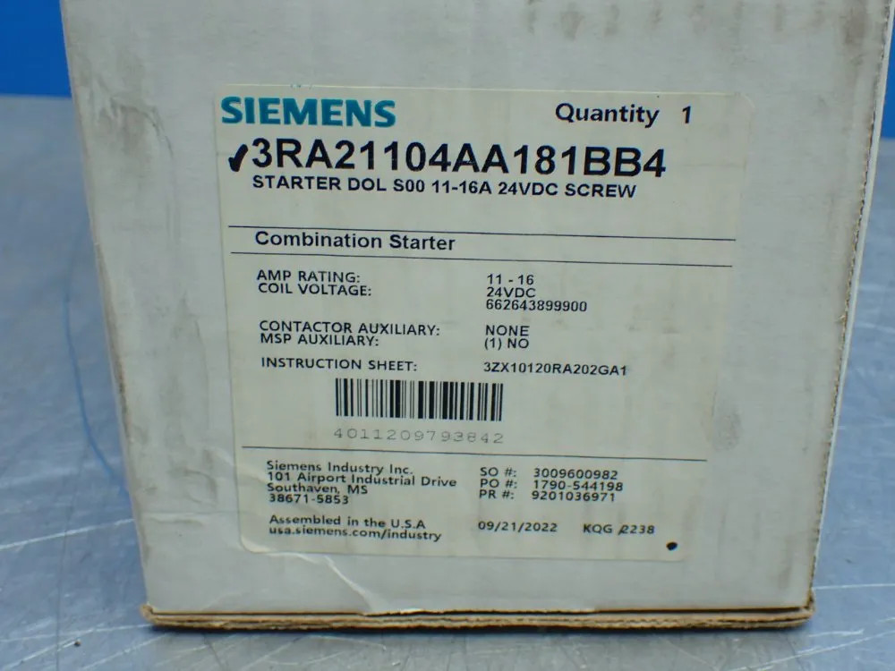 SIEMENS COMBINATION STARTER 3RA21104AA181BB4
