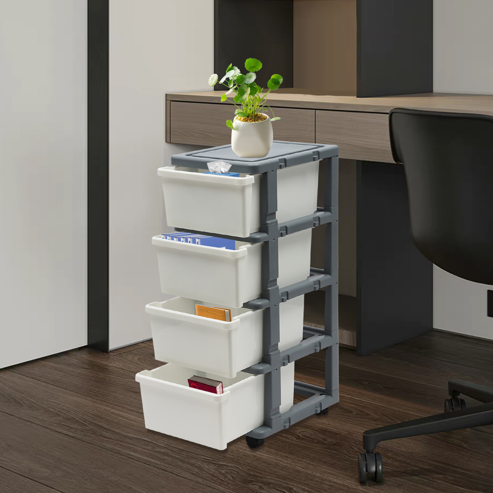 4-Tier File Drawer Storage Box Document Organizer Floor-Mount File Organizer Box