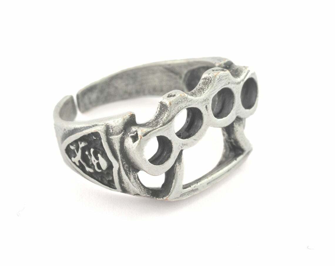Ring Punch Adjustable Statement Antique Silver Brass 9US  Biker