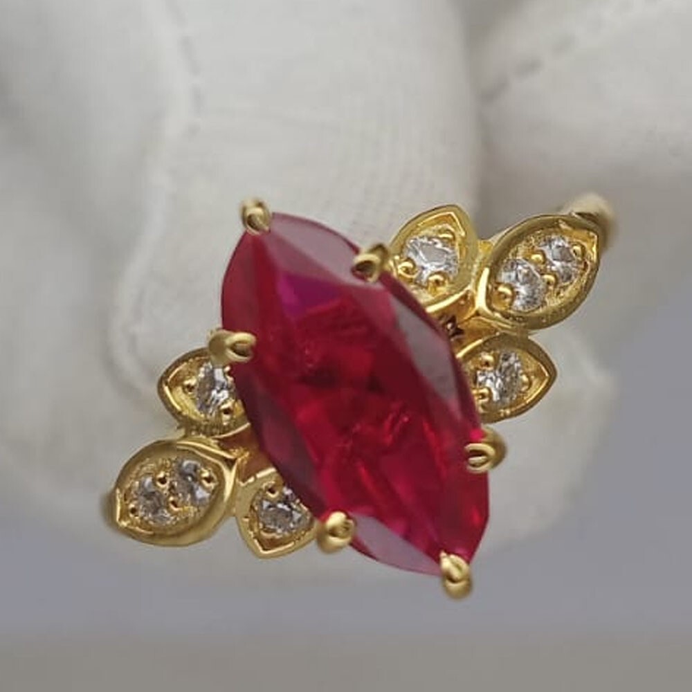 3.48Ct Marquise Cut Pink Natural Ruby & Diamond 100% 14k SOLID Yellow Gold Ring
