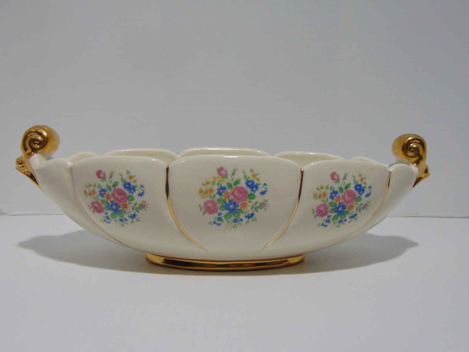USA Art Pottery Planter Cream Gold And Floral Mid Century