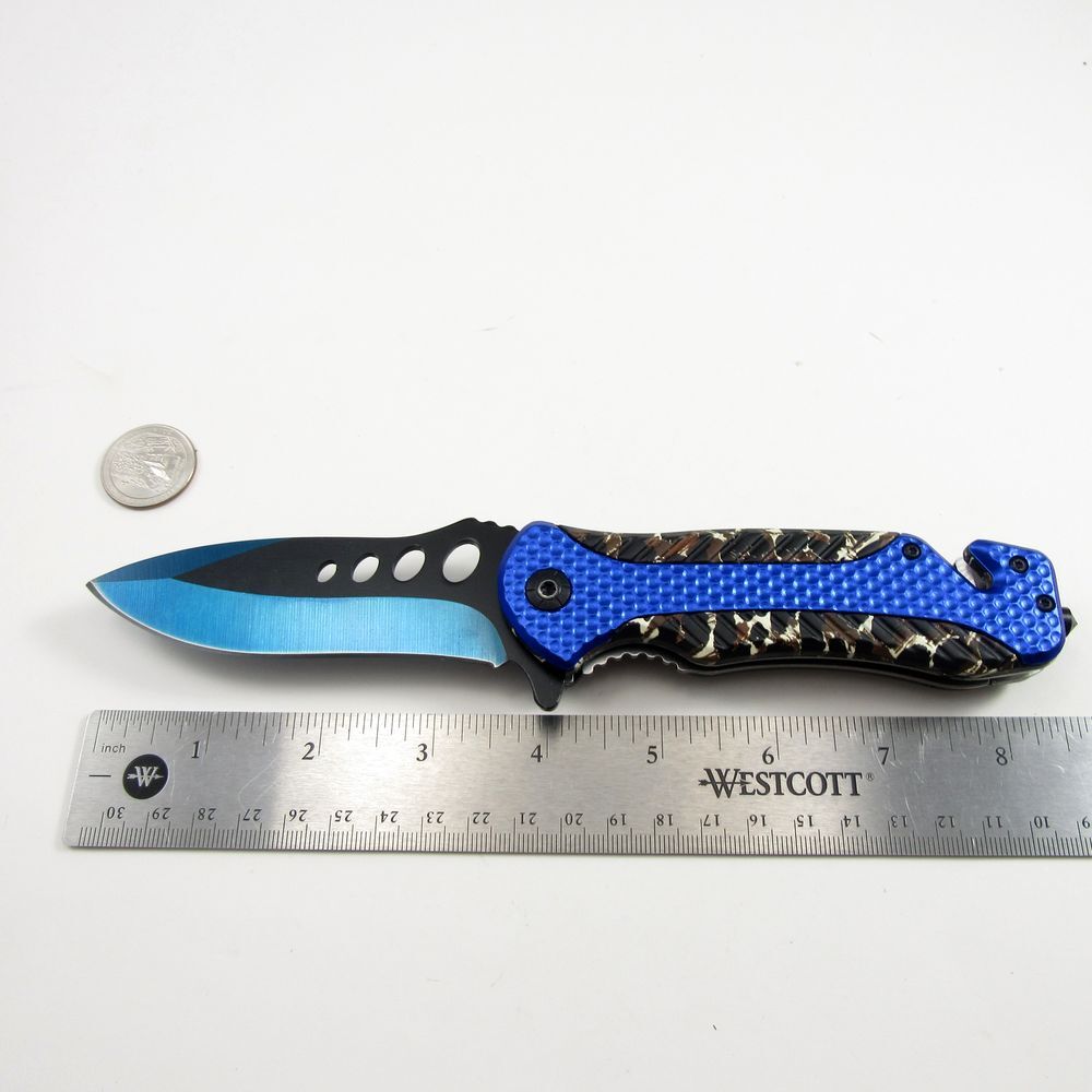 NEW Pocket Knife Spring-Assist Folding Blue Black Blade Camo Hunter Tactical EDC