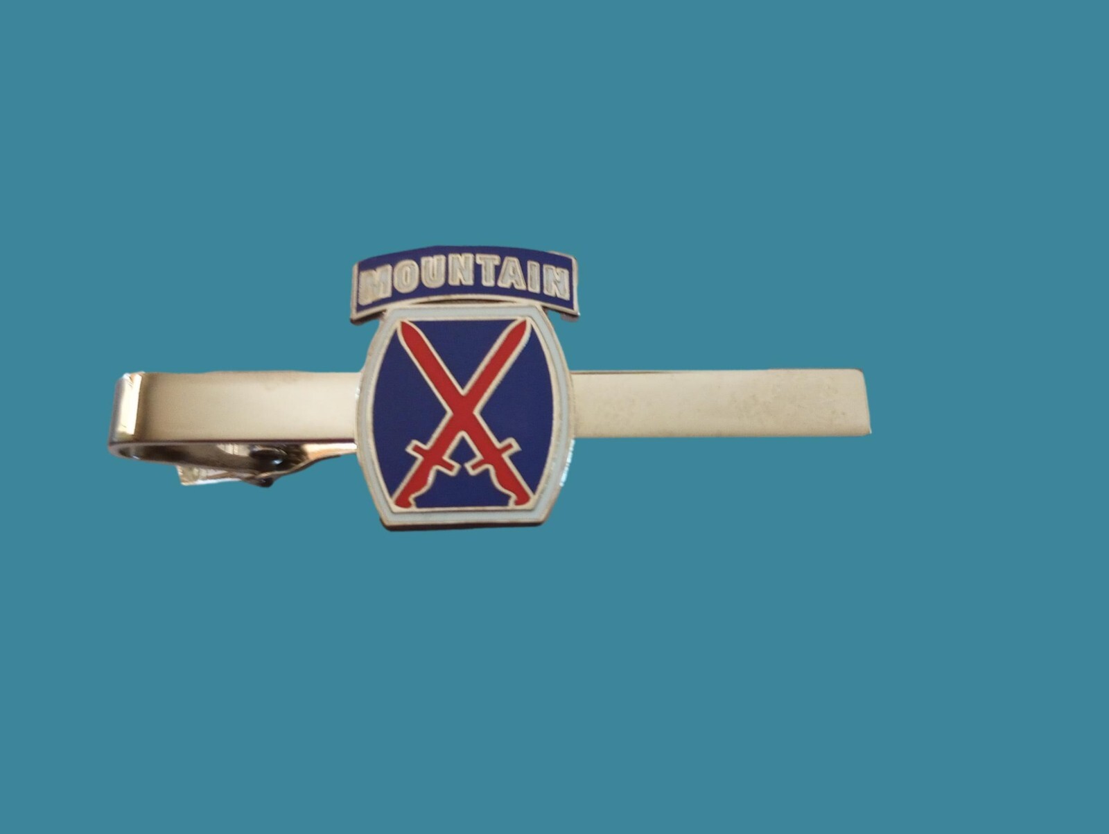 U.S MILITARY U.S ARMY 10th MOUNTAIN TIE BAR OR TIE TAC CLIP ON TYPE U.S.A MADE