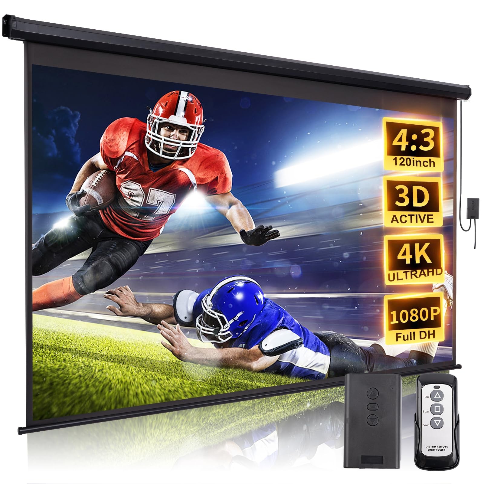 120 Inch Projector Screen Motorized 4:3 HD Electric Rising Black