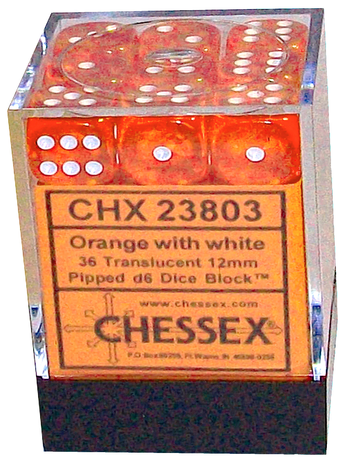 Chessex 36 Dice Set Translucent Orange with White d6 12mm New CHX 23803 block