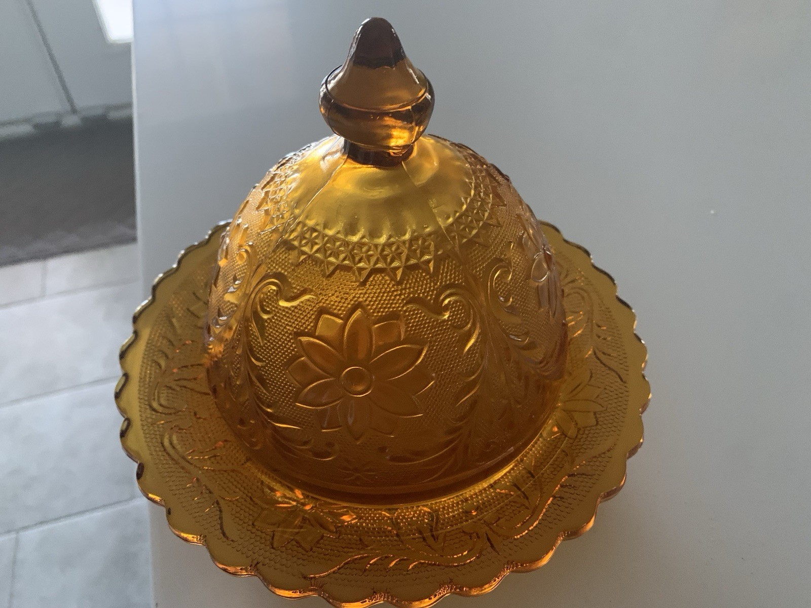 Tiara Glass Amber Butter Dish