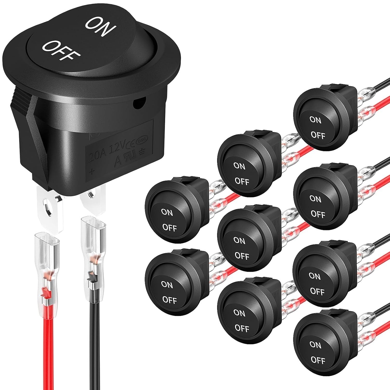 10Pcs Round Rocker Switch 12V ON Off Switch 12 Volt DC Circle Toggle Switch 2...