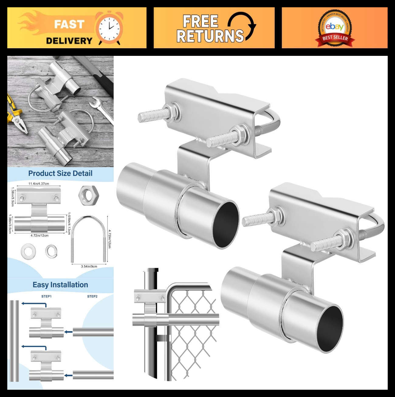 Universal Rolling Gate Track Bracket - 2 Pcs Wall Mount for 1-5/8" to 2-7/8" Pip
