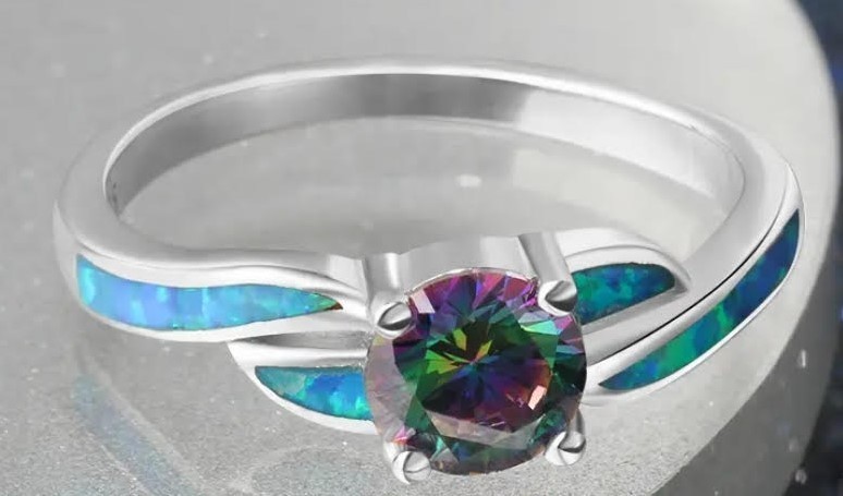 Opal CZ sterling silver 925 ring size 6.5