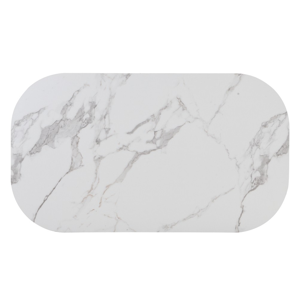Modern 7-Piece Dining Table Set with Faux Marble Compact 55Inch Kitchen