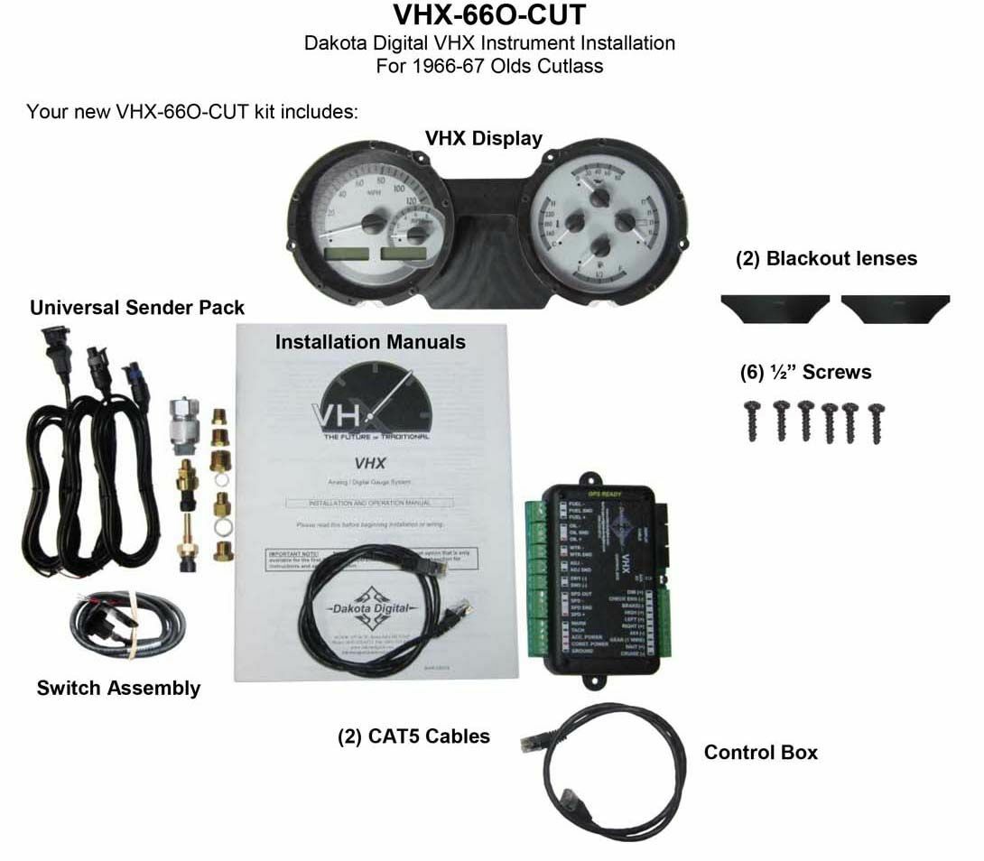 Dakota Digital 66-67 Cutlass 442 Analog Gauges Silver Alloy Blue VHX-66O-CUT-S-B