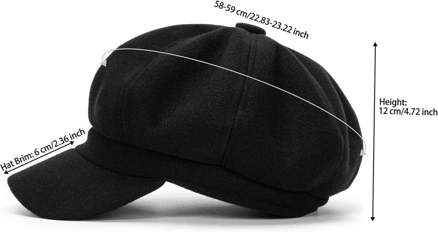 Women Wool-Blend-Beret Newsboy-Hat Cap Vintage Bakerboy-Cabbie-Cap Medium Black