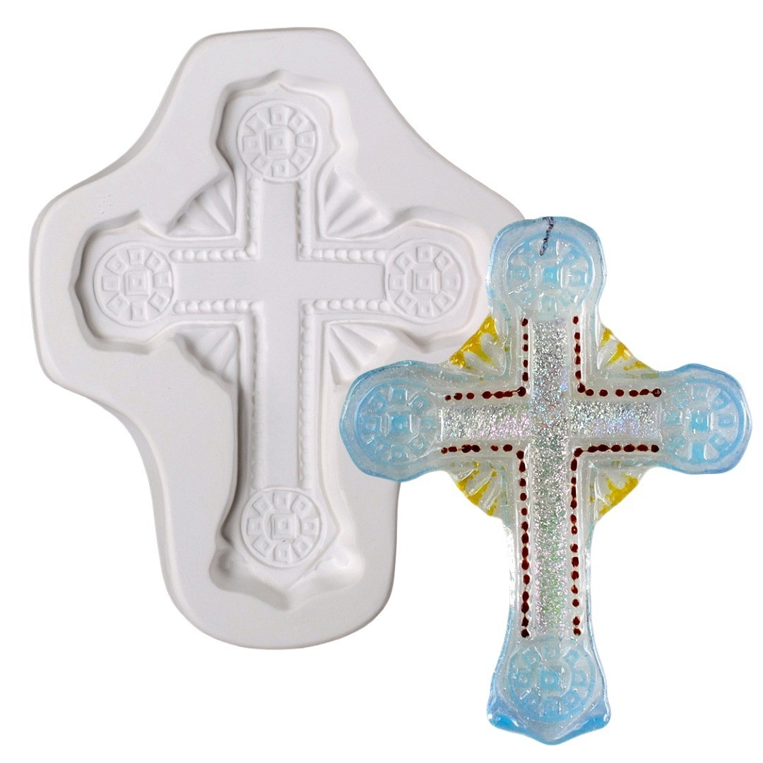 5.75"X 4.5"-Deep 1.25" Ornate Cross Mold Glass Fusing