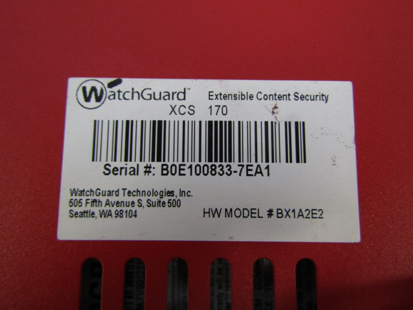Watchguard XCS 170 Network Firewall Security Appliance BX1A2E2